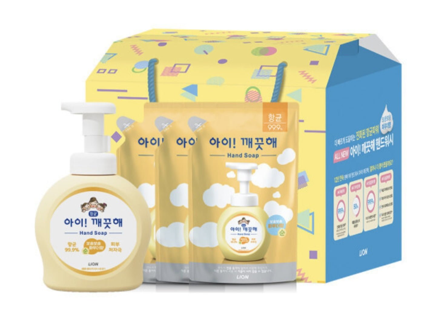 아이깨끗해 핸드워시 선물세트 본품 용기 490ml 1개+리필 450ml 3개 (12,370원/무료)