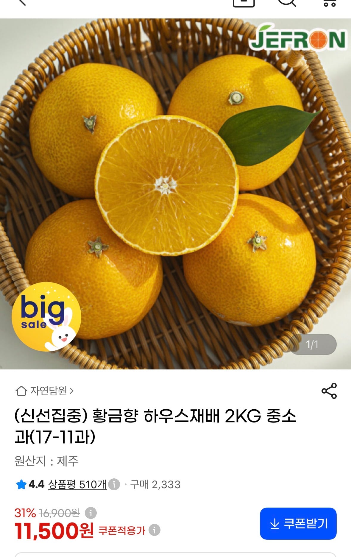 황금향 2kg (11-17과) 중소과 11,500원