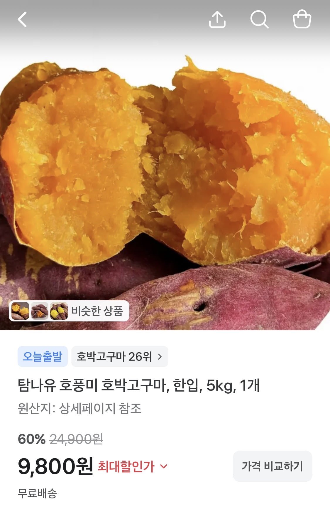 호풍미 호박고구마 한입 5kg (9,800원/무료)