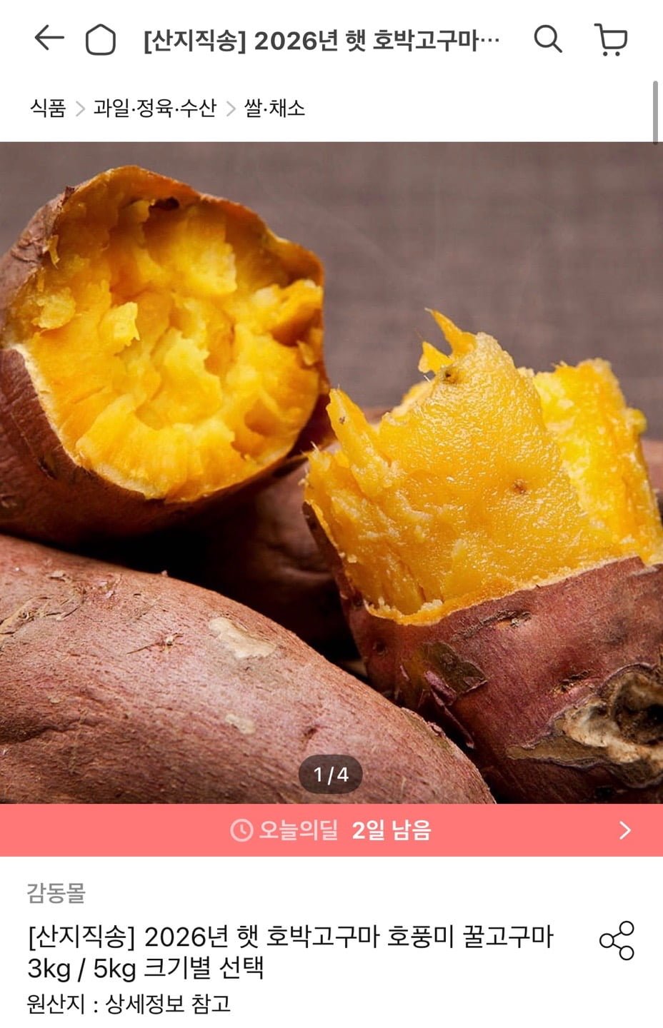 26년 호박고구마 3kg 특/상 (11,610원/무료)