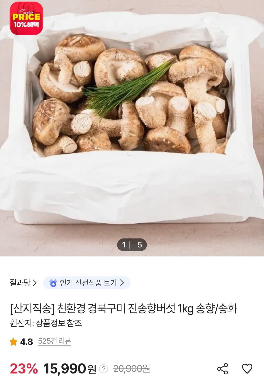친환경 진송향버섯 1kg (15,990원/무료)