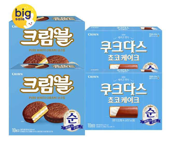 크라운 크림블 순크림 300g 2개 + 쿠크다스 쵸코케이크 202g 2개 13590원